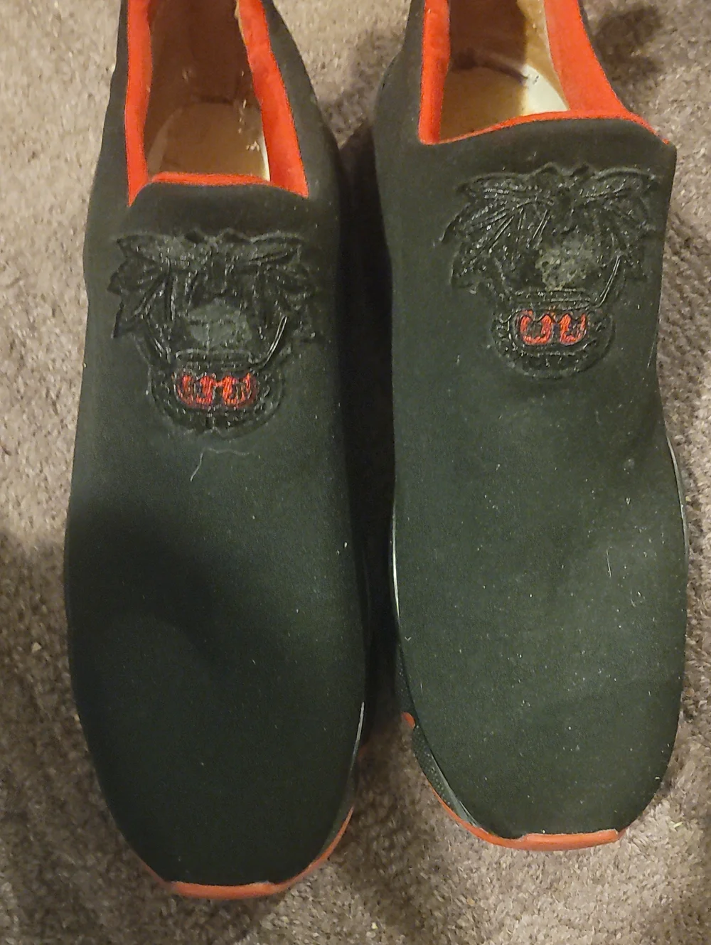 Men's Black Slip-On Loafers with Red Trim Louboutin Mens 12 no soles no box